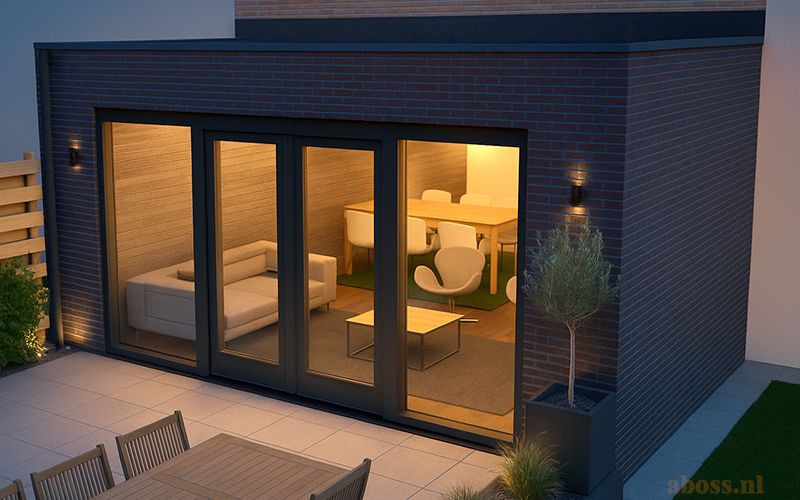 Moderne uitbouw met schuifpui aan de achterzijde