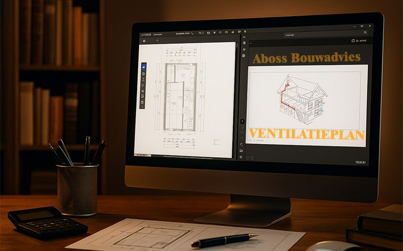 Ventilatieplan en ventilatieberekening op een tekenwerkplek