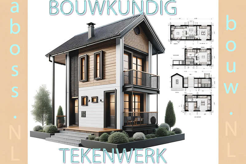 Illustratief bouwkundig ontwerp met woningaanzichten en plattegronden